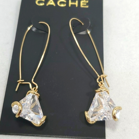 Cache French wire gold with clear stone earrings - Picture 2 of 2